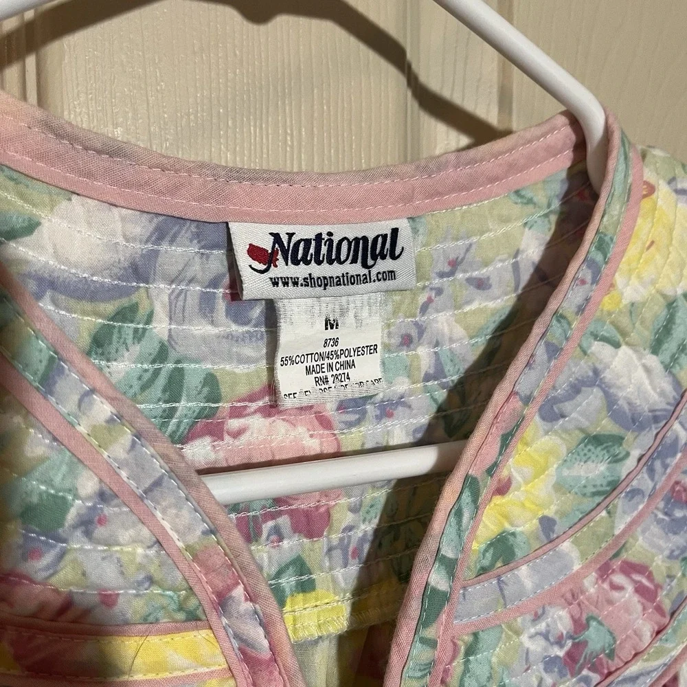 VTG National Housecoat M Pastel  Floral Robe‎ Pockets Grannycore Trad Wife